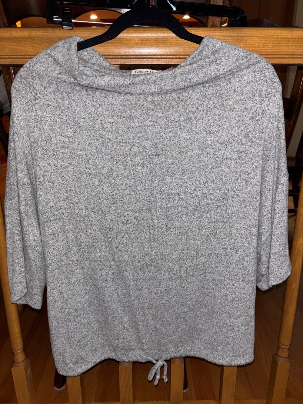 Ginger G Heather Gray Cowlneck Drawstring Sweater